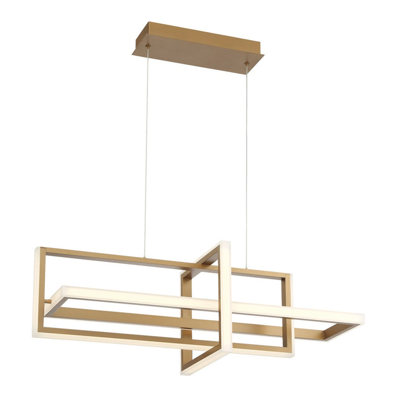 Lustre DEL, H 12,5 po x l 37,75 po x P 12,5 po, Doré