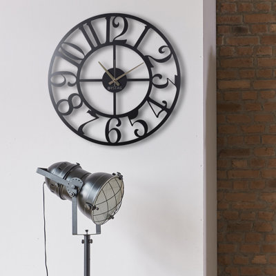 Elegant Metal Wall Clock, 19.7 x 19.7 inches, Black | 100% Metal Construction, Thickness: 0.08 inches | Silent Mechanism, Easy to Hang | Perfect for Home Décor & Office Spaces, Battery Operated (1 AA, Not Included)