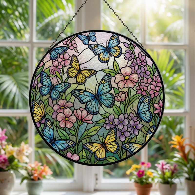 Vitrail de jardin en verre coloré 7,8 po H, H 7,8 po x l 7,8 po