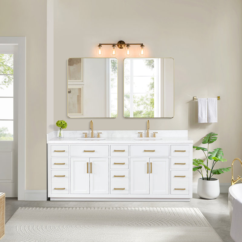 Meuble-lavabo double Gavino 84 avec comptoir, Blanc