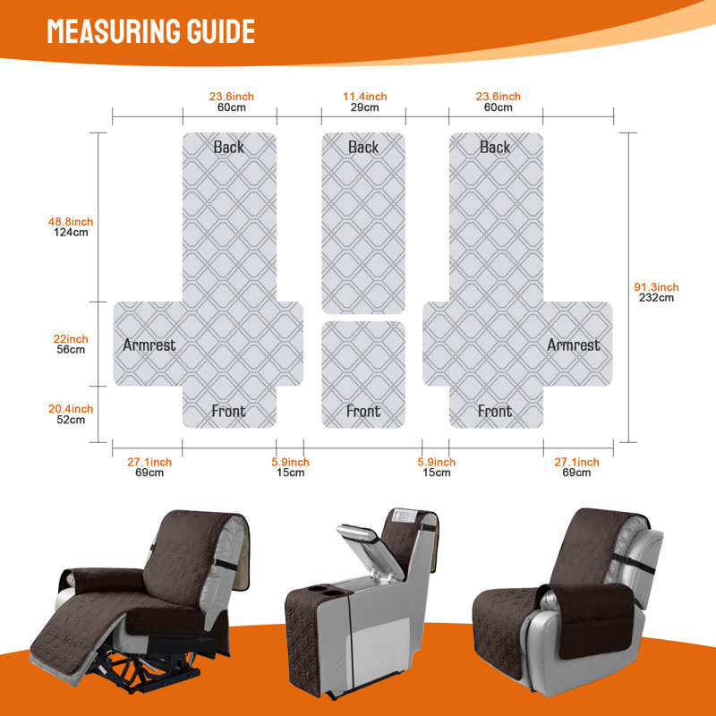  Wildee Waterproof Non-Slip Recliner loveseat Couch Cover With Console, Chocolate Brown
