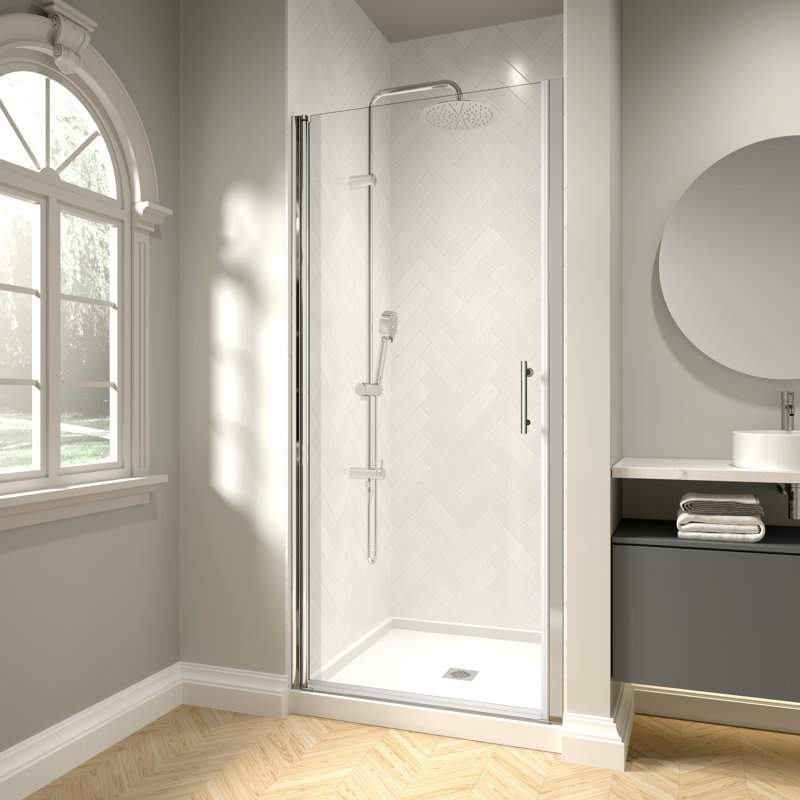 32" - 33 3/8" W x 72" H Pivot Swing Frameless Shower Door with 1/4" (6mm) Clear Tempered Glass, Chrome