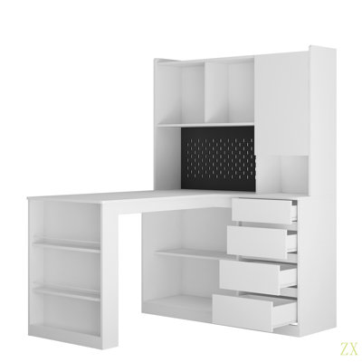 Bureau en L avec chargeur, bureau d'ordinateur avec tiroirs, bibliothèque, avec éclairage à DEL, bureau d'angle moderne, bureau à domicile, bureau d'écriture en L, bureau d'ordinateur de coin avec rangement