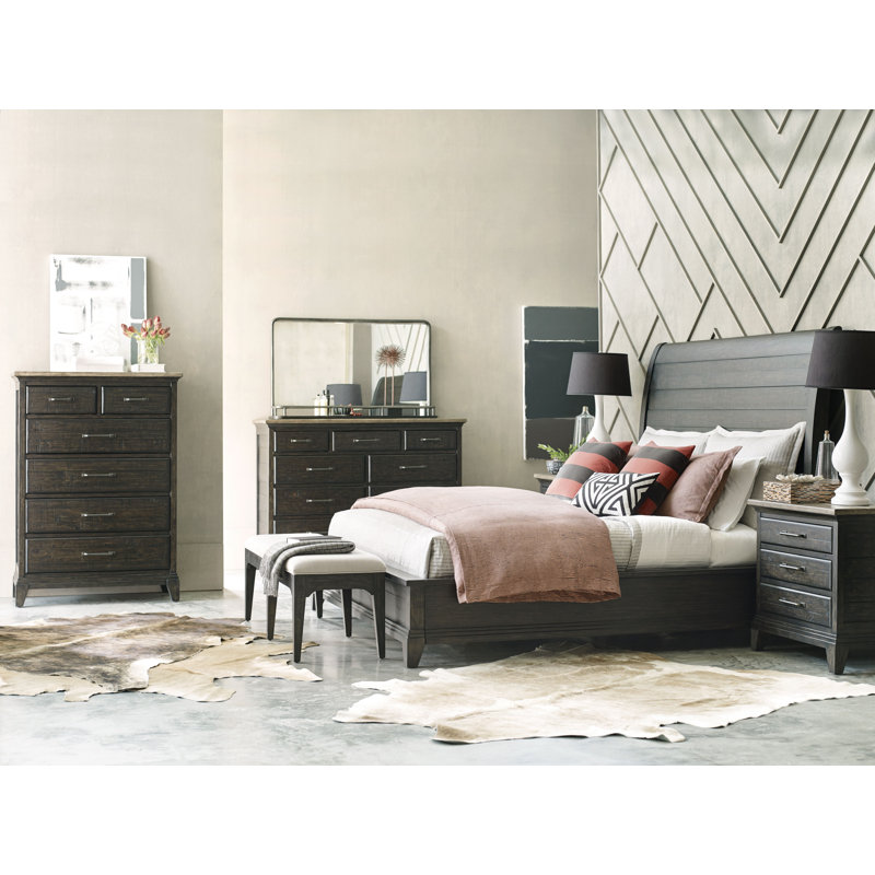 Caliya Solid Wood Sleigh Bed, Queen