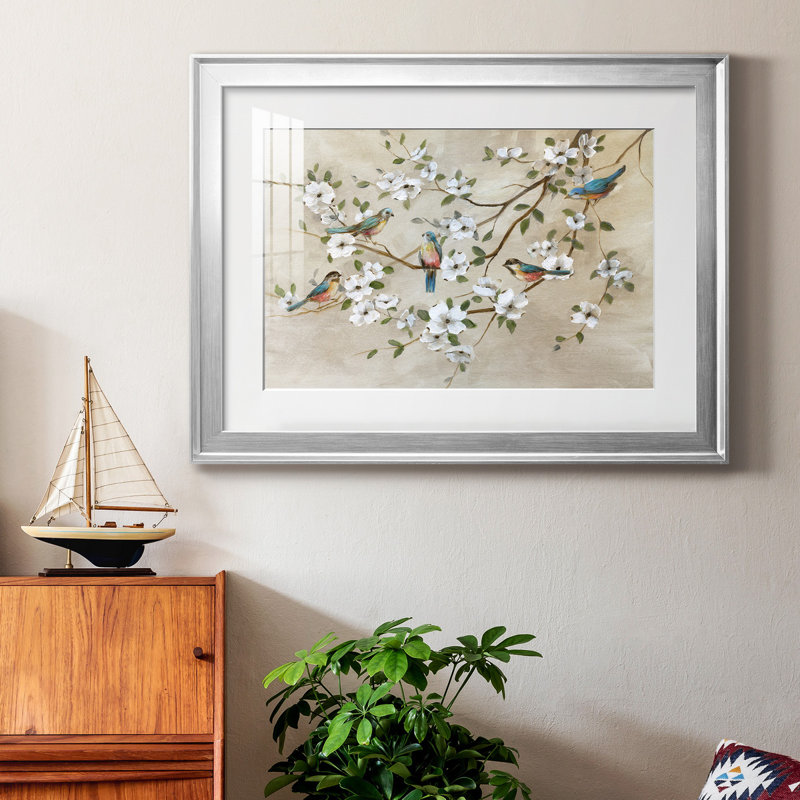 Oiseaux d'une plume - peinture encadrée, H 18,5 po x l 24,5 po x P 1,5 po, Cadre argenté