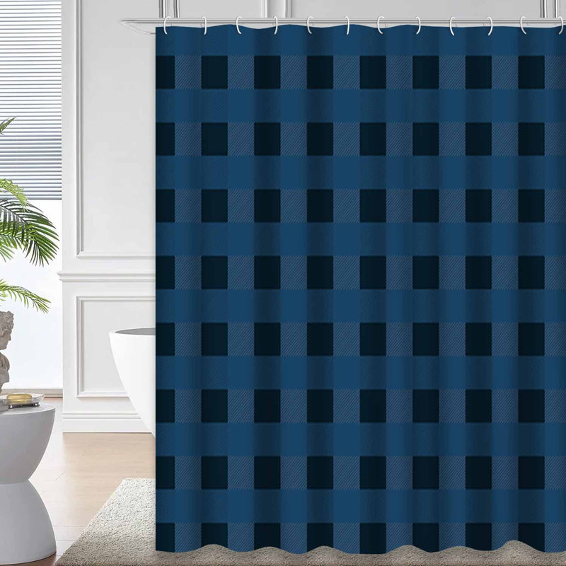 Rideau de douche noir foncé à motif abstrait écossais avec 12 crochets, L 72 po x l 72 po