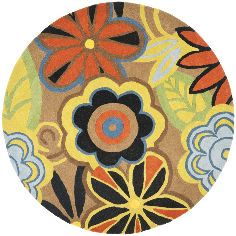 Tapis floral en laine et viscose touffetés à la main Amini, Rond 6 pi