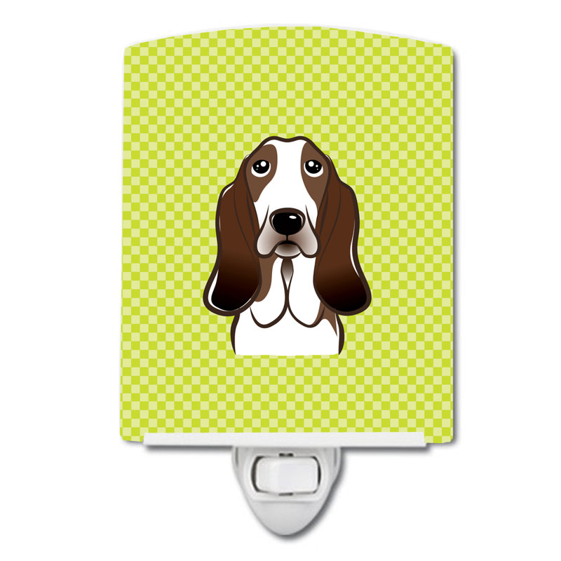 Éclairage de nuit en céramique damier de braque teckel, Vert lime, Basset hound