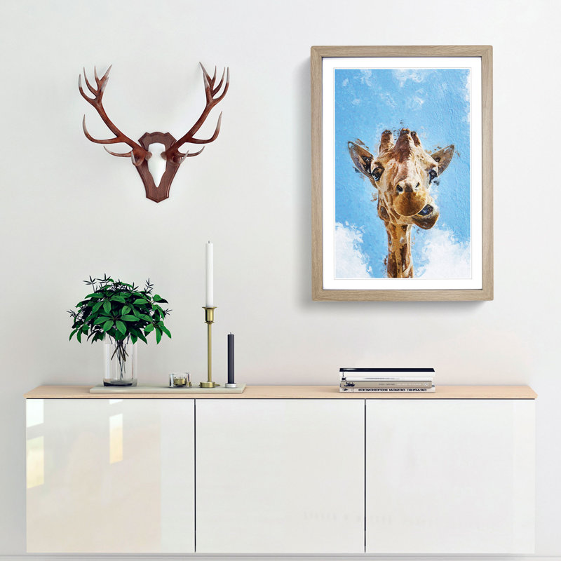 Chewing Giraffe - Picture Frame Painting Print, 36cm H x 27cm W x 2cm D, Oak Framed