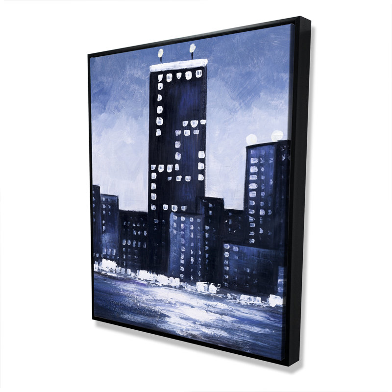 Dark Blue Cityscape - Framed Canvas for Home Decor