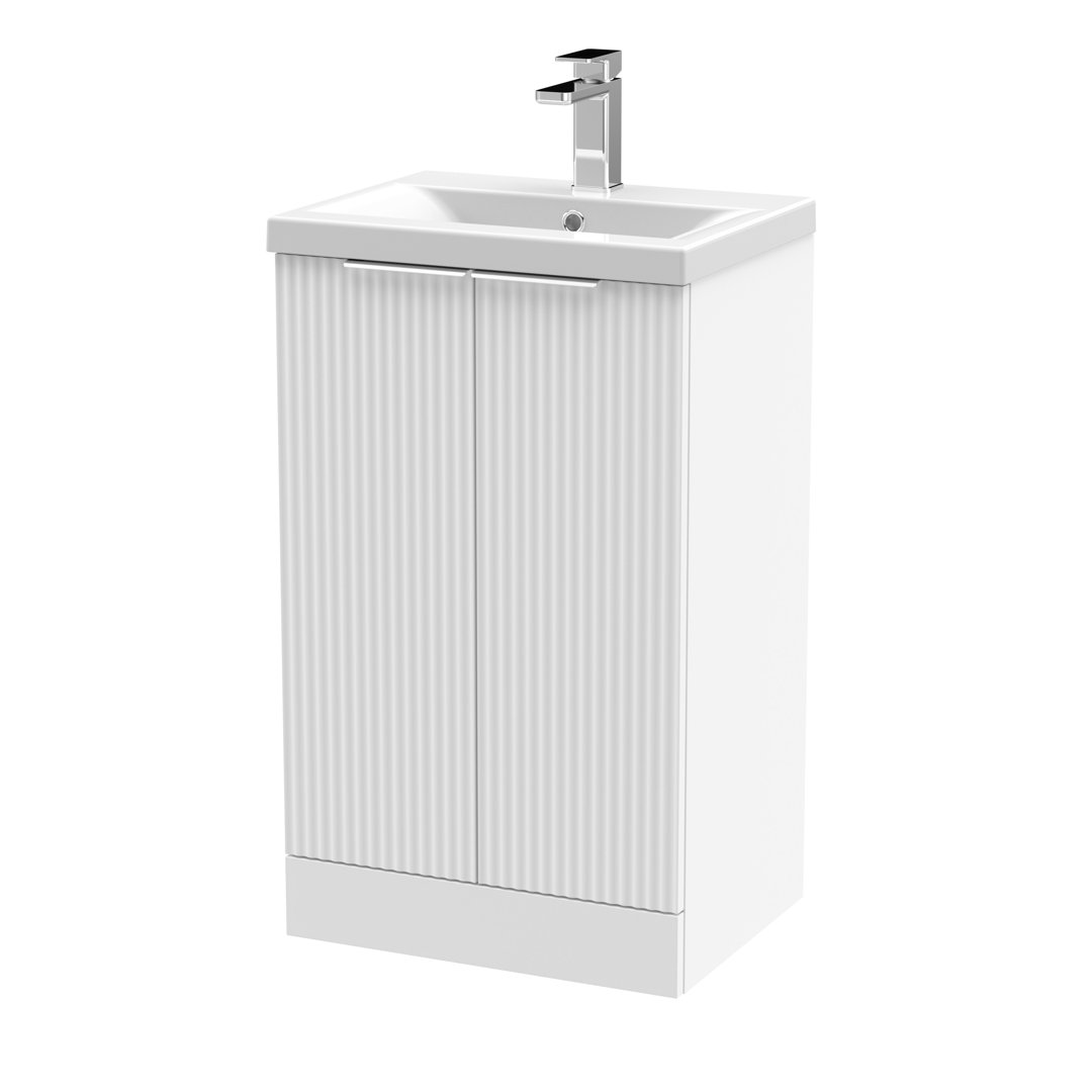 Hudson Reed Satin White Fluted 2 Door Vanity Unit And Mid Edge Ceramic Basin | | Mdf | 500Mm - Image 2
