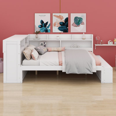 Sturdy Daybed Frame with Storage Shelves, Shoe Cabinet & USB Charging Ports
