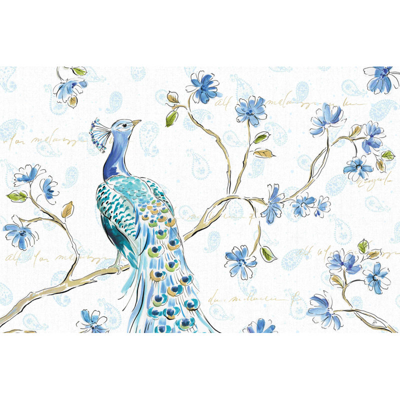 «Peacock Allegory I White», reproduction sur toile tendue, H 12 po x l 18 po