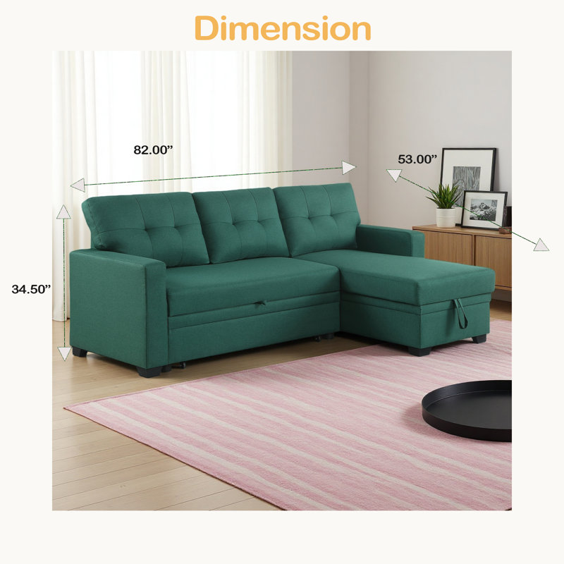 Canapé modulaire convertible rembourré avec méridienne coulissante, Lin vert