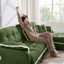 Canapé en chenille à 4 places avec 4 coussins, conception ergonomique et coussins capitonnés à garniture de pompons, canapé à assise profonde facile à assembler pour salon, appartement, vert
