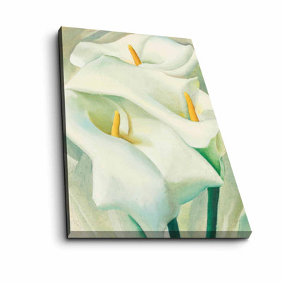 White Calla Lily Floral Wooden Frame Suede Canvas Wall Art - 27.6" X 17.7"