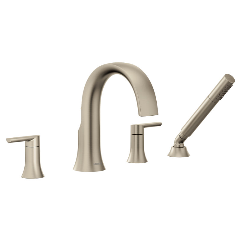 Garniture de robinet de baignoire romaine à deux poignées avec douchette Doux, Nickel brossé