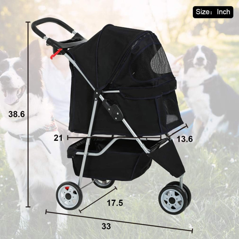 New Pet Poussette Chat Cage pour chien 3 roues Poussette pliante T13, Noir