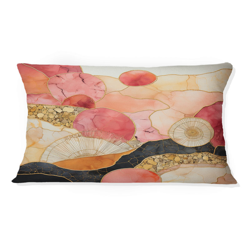 «Escape To Serenity», aquarelle or rose rétro VI - Coussin décoratif à imprimé géométrique abstrait