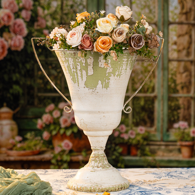 Pot à fleurs rétro en métal avec poignées - Pot de fleurs rustique pour la maison et le jardin, cadeau parfait