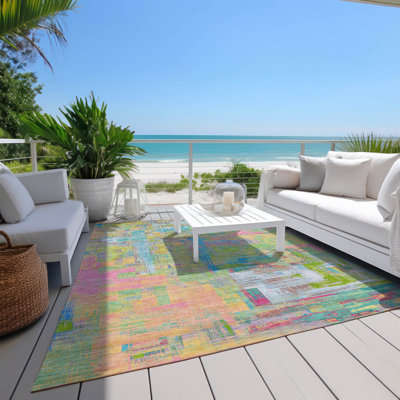 Machine Washable Indoor/Outdoor Christain ACN1342 Pink Rug