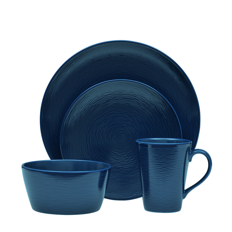 Noritake Colorscapes Swirl 4-Piece Coupe Place Setting, Service for 1, Navy