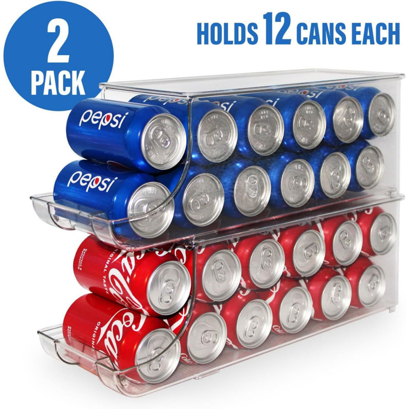 Soda Can Organizer with Lids, Stackable Soda Can Dispenser for Refrigerator