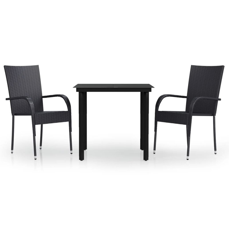 Aaronarthur 2 - Person Wicker Patio Dining Set with Square Table, Black