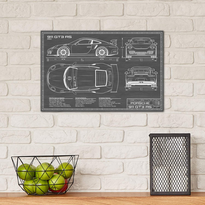 Porsche 911 GT3 RS (991) | Black by Action Blueprints - Wrapped Canvas Print, 30.48 cm H x 45.72 cm W