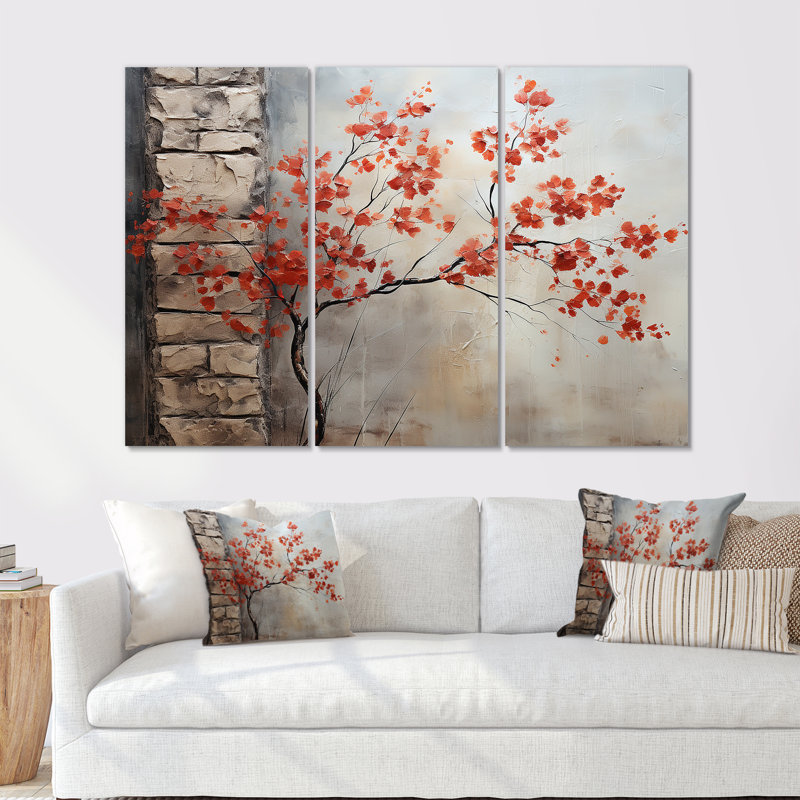 Fiery Red Maple Tree III - ensemble d'art mural érable, H 40 po x l 60 po x P 1 po