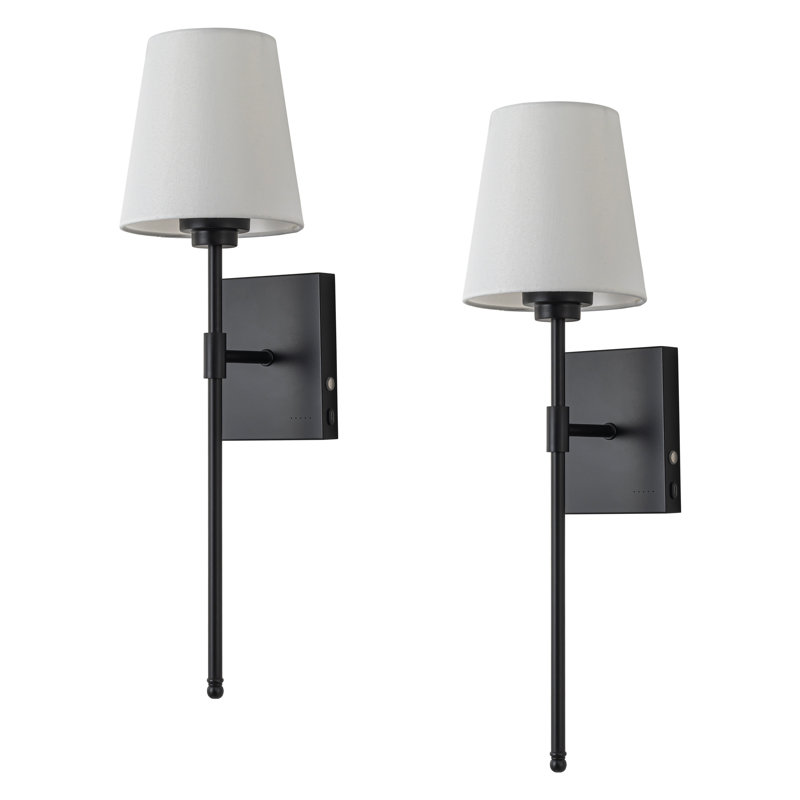 Lampe murale noire rechargeable à intensité variable avec abat-jour en tissu et ampoule à DEL incluse (paquet de 2)