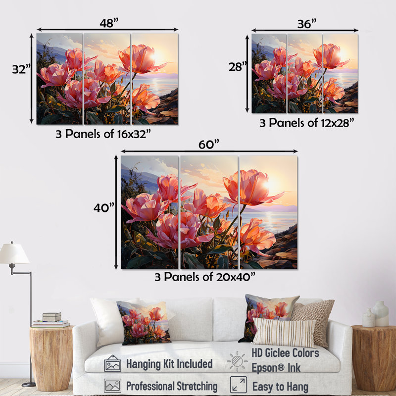 Ensemble de salon mural Tulipes, H 28 po x l 36 po x P 1 po, Toile tendue