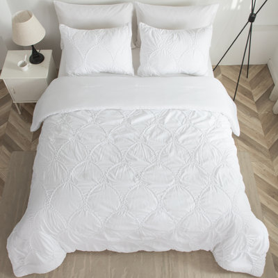 Embroidered Puckered Microfiber Comforter Set Soft