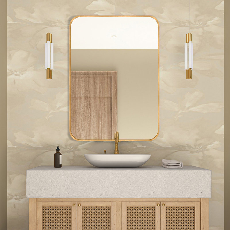 Viridiana Metal Rectangle Wall Mirror, 30" x 22", Brushed Gold
