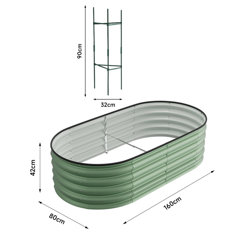 Metal Raised Garden Bed, 42cm H x 160cm W x 80cm D, Silver