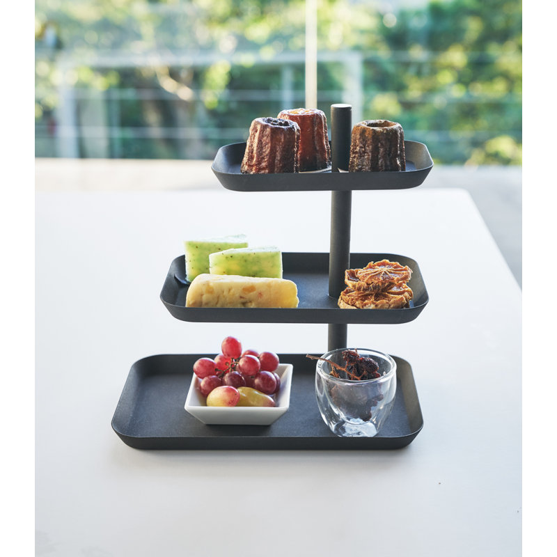 Tower Yamazaki Home 3-Tier Serving Stand, Appetizer Tray Organizer For Party Or Kitchen, Steel, Black