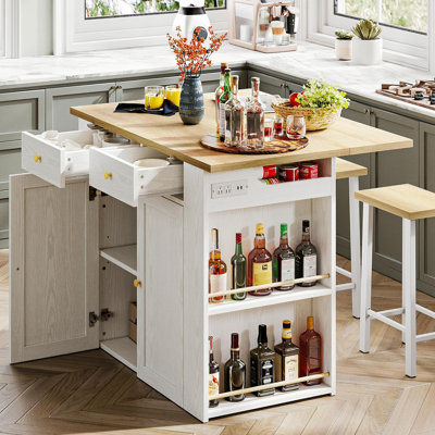 Lujane 3-Piece Drop Leaf Kitchen Island Set