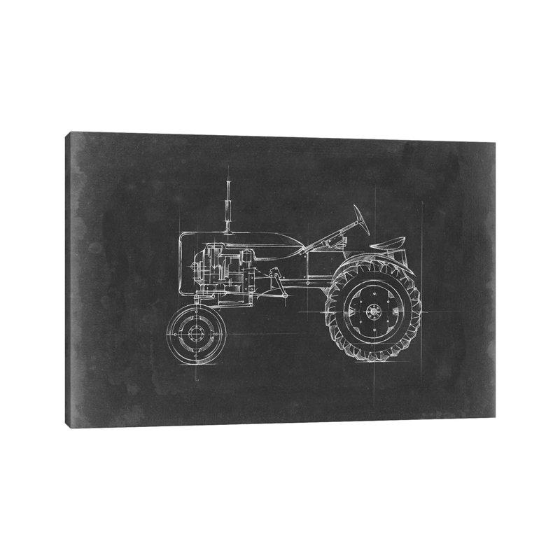 "Tractor Blueprint III" par Ethan Harper, reproduction d’art, H 26 po x l 40 po x 1,5 po, Toile tendue, Pas de tapis