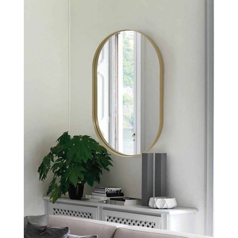 Oblong Metal Frame Wall Mirror, Gold