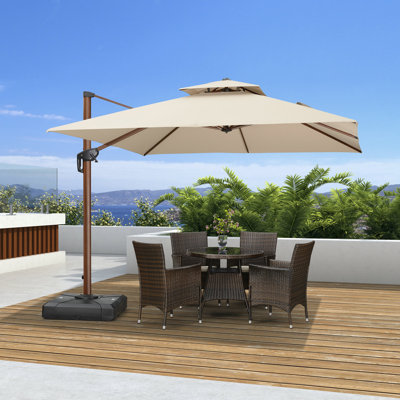 ChemIn 132'' Square Wood Pattern Cantilever Umbrella,Beige