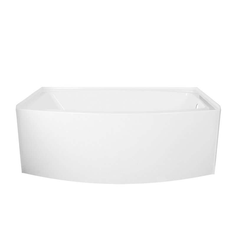 Kingston Brass Aqua Eden 66-Inch Acrylic Curved Rectangular Apron 3-Wall Alcove Tub, Drain, Right