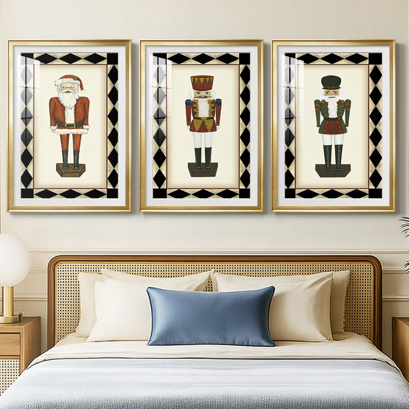 Jolly Santa - reproduction sur mesure encadrée de qualité supérieure - 3 pièces, H 15 po x l 19 po, Doré