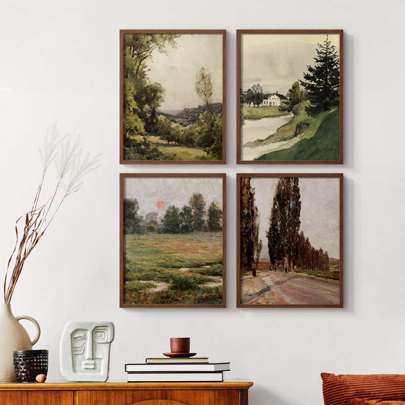 «Vintage Landscape CCXL III», 4 pièces sur papier, H 14 po x l 11 po, Noyer