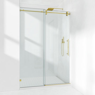 Porte de douche coulissante simple sans cadre l 50 à 55 po x H 76 po avec verre trempé transparent 3/8 po - Rail supérieur rond