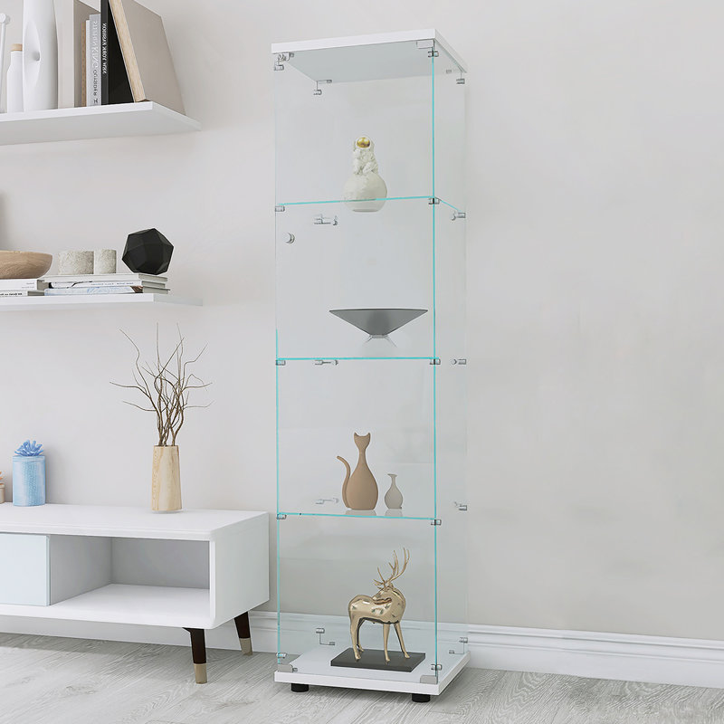 Armoire en verre à quatre tablettes avec une porte, idéale pour exposer divers articles et ajouter de l'élégance à votre espace.