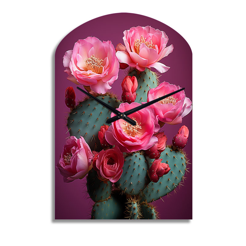 Rose cactus rose vert désert Prickly I - Cactus horloge asymétrique en métal, horloge murale traditionnelle, Moyenne