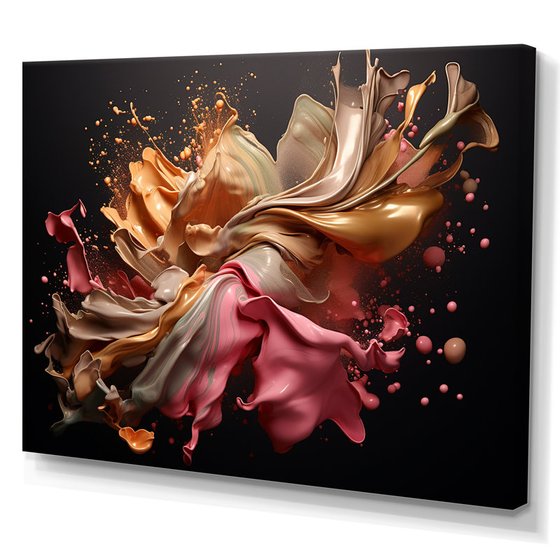 «Sudden Joy Abstract» rose et or Splash I - impression, H 30 po x l 40 po x P 1,5 po, Toile tendue