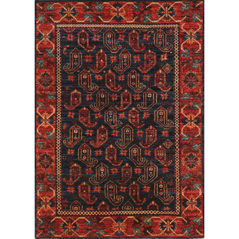 Hand-Knotted Wool BLUE / RED Area Rug