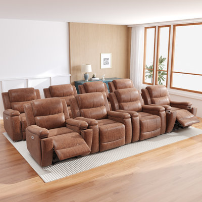 Fauteuil de cinéma maison électrique en cuir Nebraska de 94 cm de large avec porte-gobelet dissimulé 