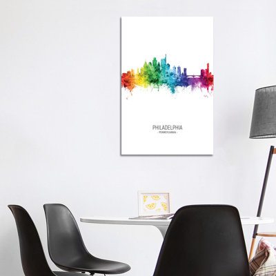 Philadelphia Skyline Rainbow Tall by Michael Tompsett - Wrapped Canvas Print